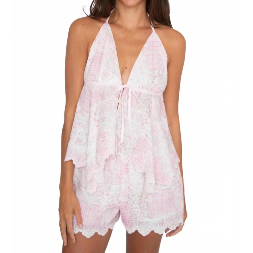 NEW NEEDII eyelet patchwork handkerchief top in light pink